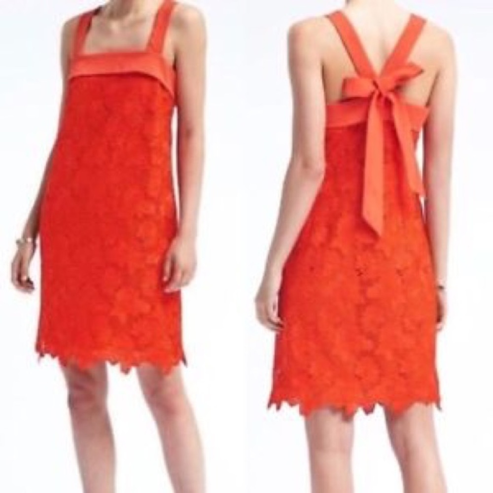 Banana Republic Orange Lace Floral Dress Sz 4